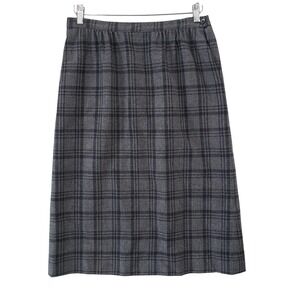 Pendleton Vintage 80s Grey Plaid Wool Midi Skirt Side Button Made in USA Size 10
